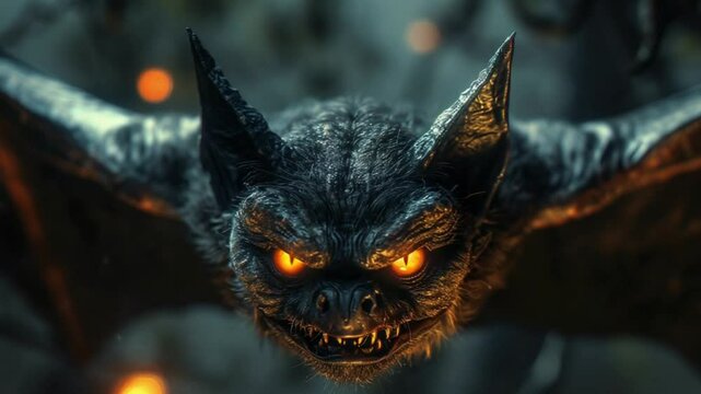 scary bat hellowen with glowing eyes at night
