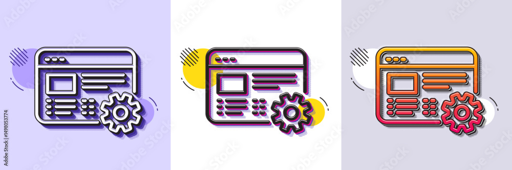Poster web settings line icon. halftone dotted pattern. gradient icon with grain shadow. engineering cogwhe