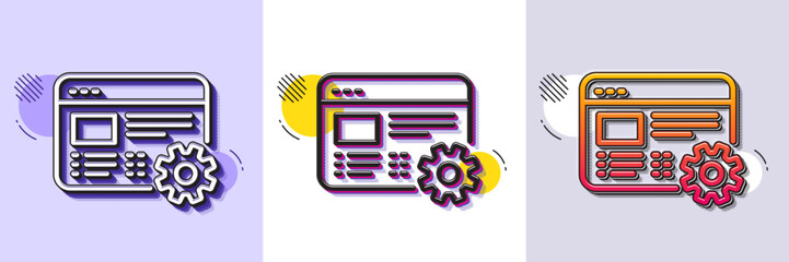 Web settings line icon. Halftone dotted pattern. Gradient icon with grain shadow. Engineering cogwheel tool sign. Cog gear symbol. Line web settings icon. Various designs. Vector
