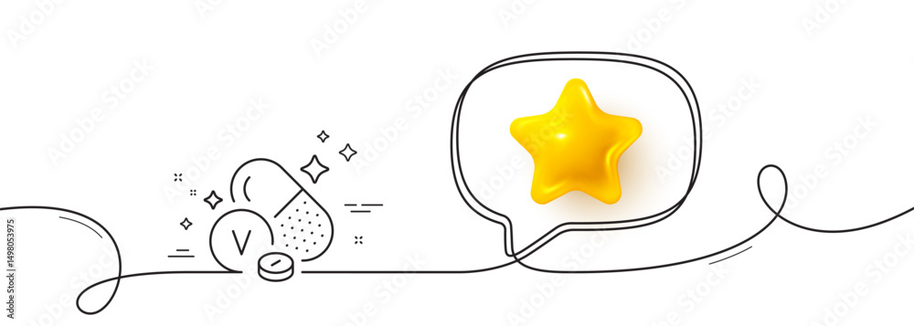 Poster vanadium mineral line icon. continuous line with 3d star. chemical element v sign. capsule or pill s