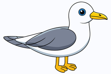 Cartoon Seagull Illustration Standing Bird with Blue Eye and Yellow Beak and Feet