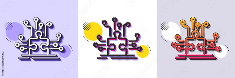 Poster puzzle with many options line icon. halftone dotted pattern. gradient icon with grain shadow. decide