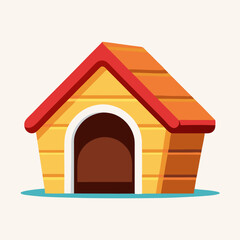 Cute Yellow and Red Dog House Illustration