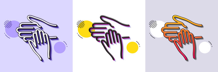 Volunteer care line icon. Halftone dotted pattern. Gradient icon with grain shadow. Helping hand sign. Hospice symbol. Line volunteer icon. Various designs. Vector