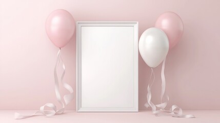 Pink Balloons with Frame, and Mockup.