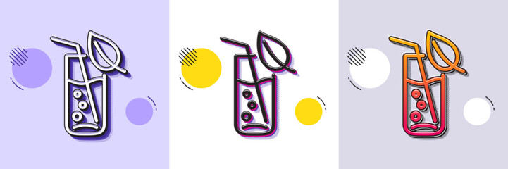 Water glass line icon. Halftone dotted pattern. Gradient icon with grain shadow. Soda aqua drink sign. Drop symbol. Line water glass icon. Various designs. Vector