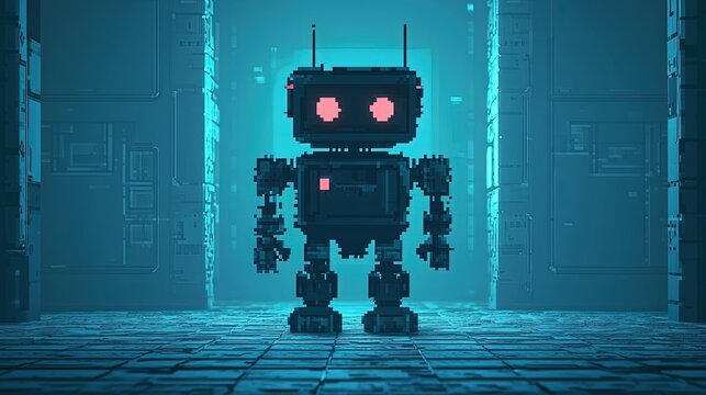Pixel robot NFT with antenna clean simple background to cfe