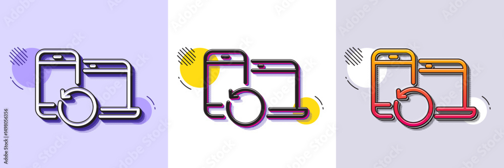 Poster recovery devices line icon. halftone dotted pattern. gradient icon with grain shadow. backup data si