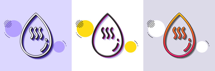 Hot water drop line icon. Halftone dotted pattern. Gradient icon with grain shadow. Clean aqua sign. Liquid symbol. Line hot water icon. Various designs. Vector