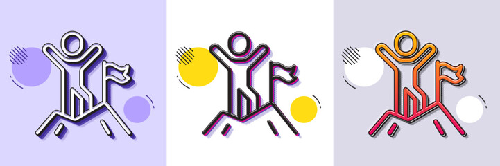 Leadership line icon. Halftone dotted pattern. Gradient icon with grain shadow. Person with flag sign. Business skill symbol. Line leadership icon. Various designs. Vector