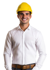 PNG A smiling handsome young man engineer helmet shirt worker.