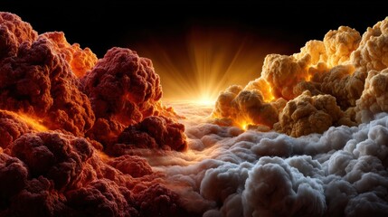 Dramatic sunset over clouds, vibrant orange and purple hues, serene and expansive view, perfect for inspirational text.