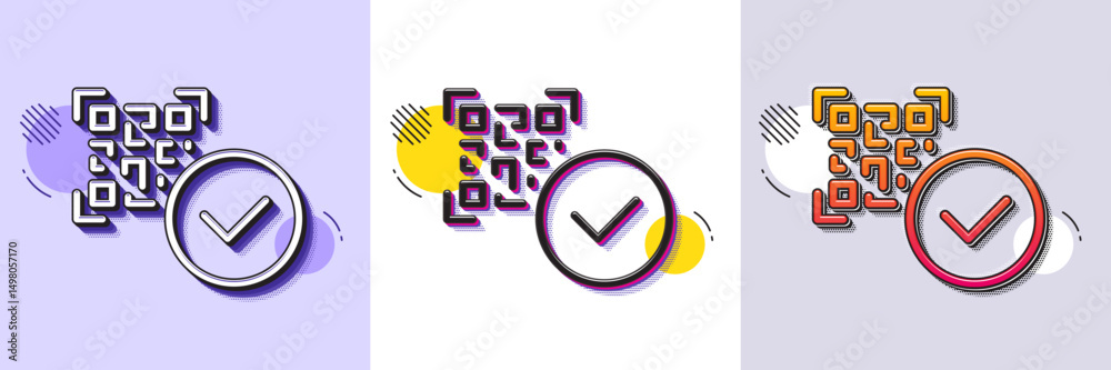 Poster qr code line icon. halftone dotted pattern. gradient icon with grain shadow. scan barcode sign. appr
