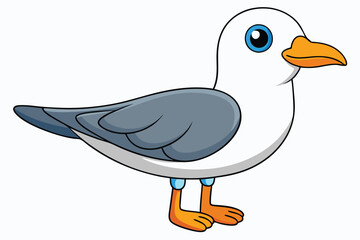 Cartoon Seagull with Blue Eyes and Orange Beak Illustration for Children