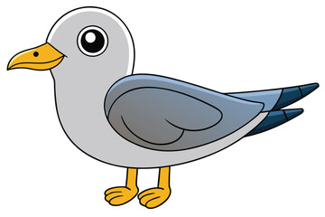 Cartoon Seagull Character with Grey Feathers and Yellow Beak and Feet Illustration