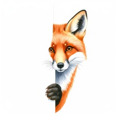 Obraz premium Curious fox peeking from behind a curtain.