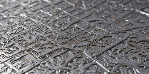 Intricate silver pattern, polished metallic sheen, steel, metallic, gradient