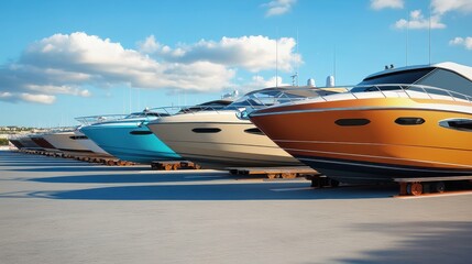 Row of modern luxury yachts