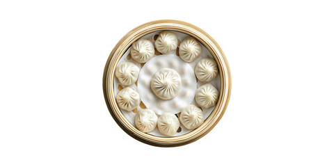 Steamed Dumplings In Bamboo Basket. Traditional Asian Cuisine And Culinary Art Isolated On Transparent Background