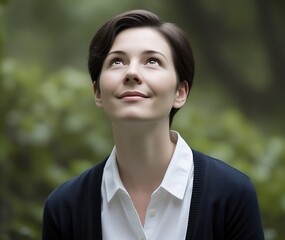 A Gaze Full of Hope with a Smile Looking Up at the Sky