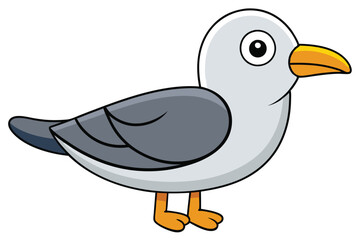 Illustration of a Cartoon Seagull with Gray Feathers and Orange Beak and Legs