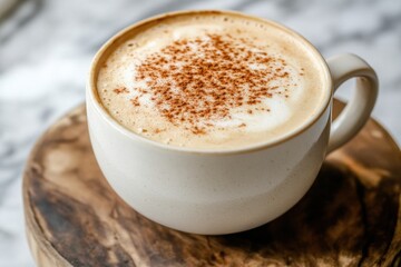 Cinnamon spiced latte in a white mug