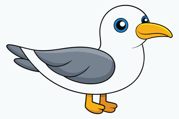 Cute Cartoon Seagull Character Illustration with Blue Eyes and Yellow Beak and Feet