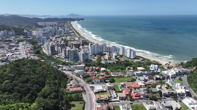 Praia Brava In Itajai Santa Catarina Brazil. Turquoise Ocean Waves Gently Crashing On Tropical Beach. Deserted Skyline Peaceful Wanderlust. Deserted Watercolor Shore. Itajai Santa Catarina.
