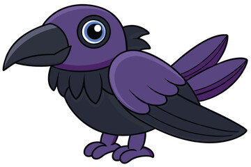 Cartoon Crow Illustration with Purple and Black Plumage, Blue Eye, Standing Upright