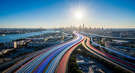 Fototapeta premium Chicago Skyline and Expressway Lights: Urban Panorama Photograph