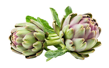 Obraz premium Two green vegetables with purple tips