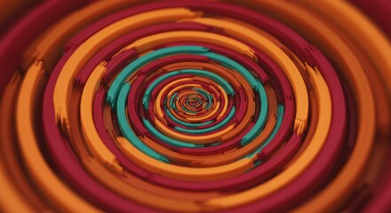 Abstract Colorful Spiral Vortex - Mesmerizing abstract of concentric circles in vibrant orange, red, and teal hues creating a spiral vortex effect