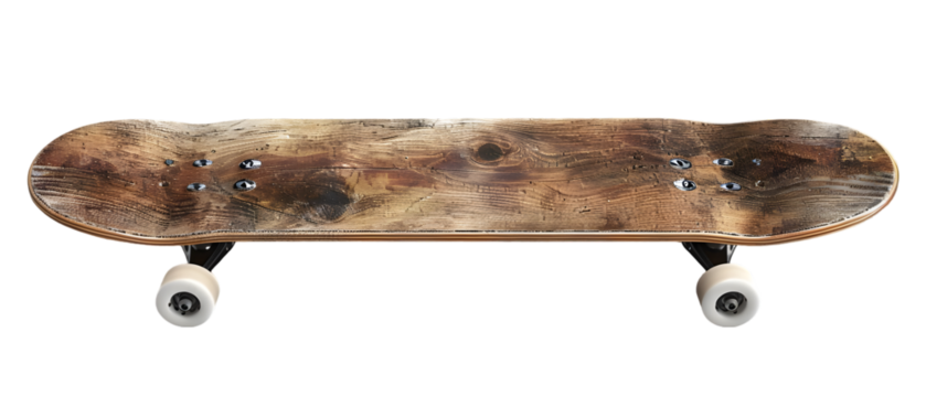 Wooden Skateboard Top View.