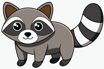 Cartoon Raccoon with Big Eyes and Striped Tail Standing Upright Graphic Image