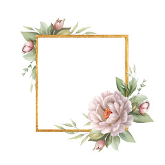Floral Frame with Peony and Gold Border