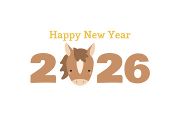 2026 Chinese Lunar New Year cute cartoon horse face, isolated. Flat style vector illustration. Asian zodiac sign, animal character. CNY, Seollal, Tet holiday card, banner, poster, decor design element