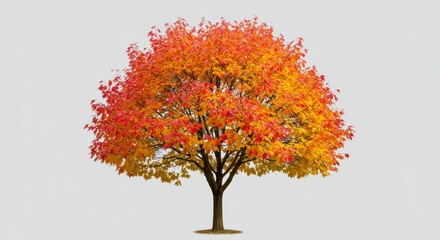Autumn Tree in Vibrant Colors - Single deciduous tree with red and yellow autumn leaves against a light gray background. Perfect for fall themes