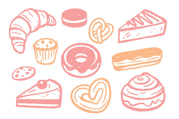 pastries and sweets set cartoon sketch vector illustration