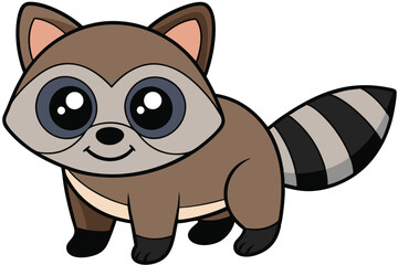 Cute Cartoon Raccoon Illustration with Striped Tail and Big Eyes Posing Nicely