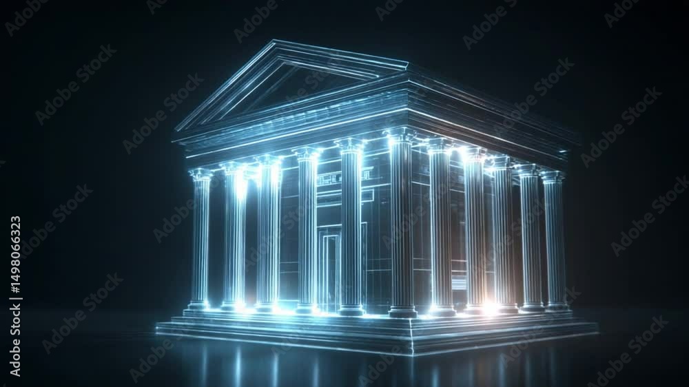 Poster architectural marvel in neon: a luminous, futuristic rendition of classical architecture glows again