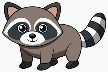Adorable Cartoon Raccoon Standing with Striped Tail and Playful Expression Illustration