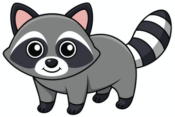 Cartoon Raccoon Illustration Cute Animal Character with Striped Tail and Playful Expression