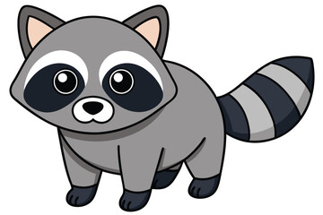 Cartoon Raccoon with Striped Tail and Black Mask with Big Eyes Illustration