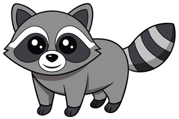 Cartoon Raccoon Illustration with Big Eyes and Striped Tail Design Style