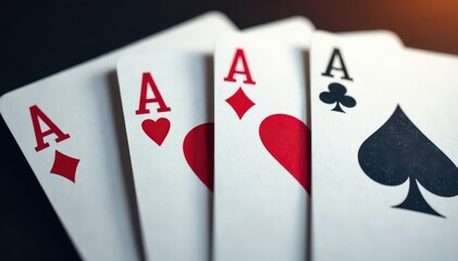 Obraz premium Four aces, one of each suit, neatly displayed, texture, poker, game