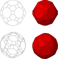 Obraz premium Great Rhombicosidodecahedron vector set , 3D Geometric Shapes Vector Drawing , 3D Mathematical Polyhedra Set