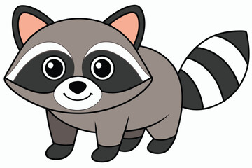 Fototapeta premium Cartoon Raccoon Illustration with Striped Tail, Black Eyes, and Smiling Face Design