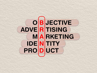 concept word brand, crossword written on wooden stick, business brand concept with copy space