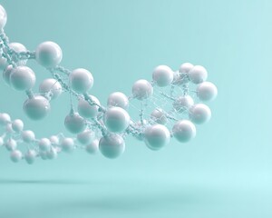 Minimal DNA strand network arranged near upper right on pastel mint solid background with clean copy area,