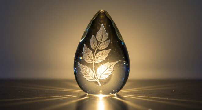 Glass Leaf Ornament - Illuminated glass teardrop ornament with etched leaf design, perfect for home decor or gifting